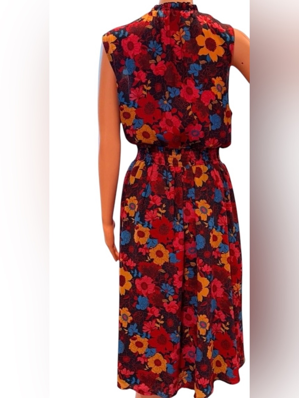 Modcloth Floral Midi Dress Sleeveless Burgundy Blue Yellow Size Extra Large XL - Picture 3 of 4